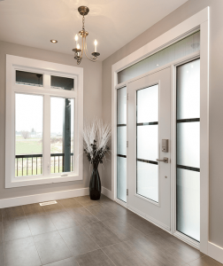 white casement window and steel door